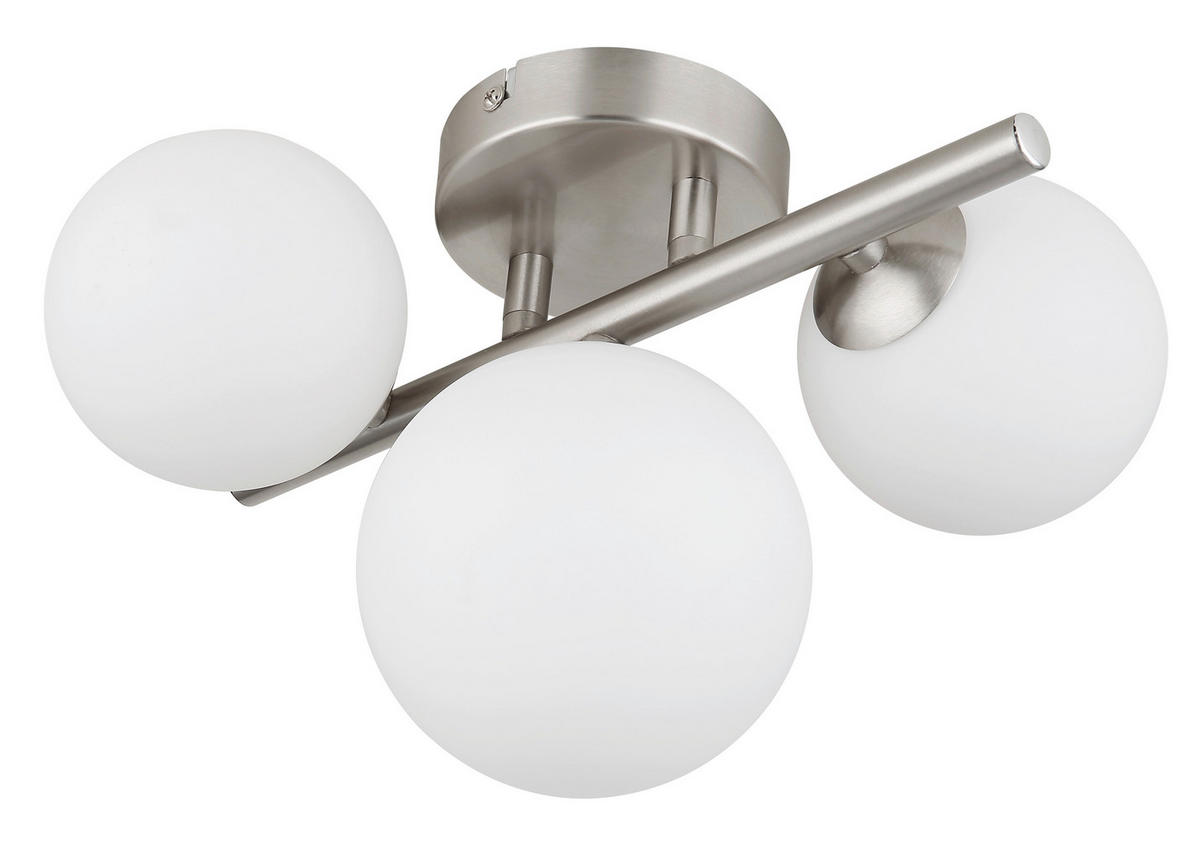LED-DECKENLEUCHTE 28,5/23,5/20,5 cm   - Opal/Nickelfarben, KONVENTIONELL, Glas/Metall (28,5/23,5/20,5cm) - Globo
