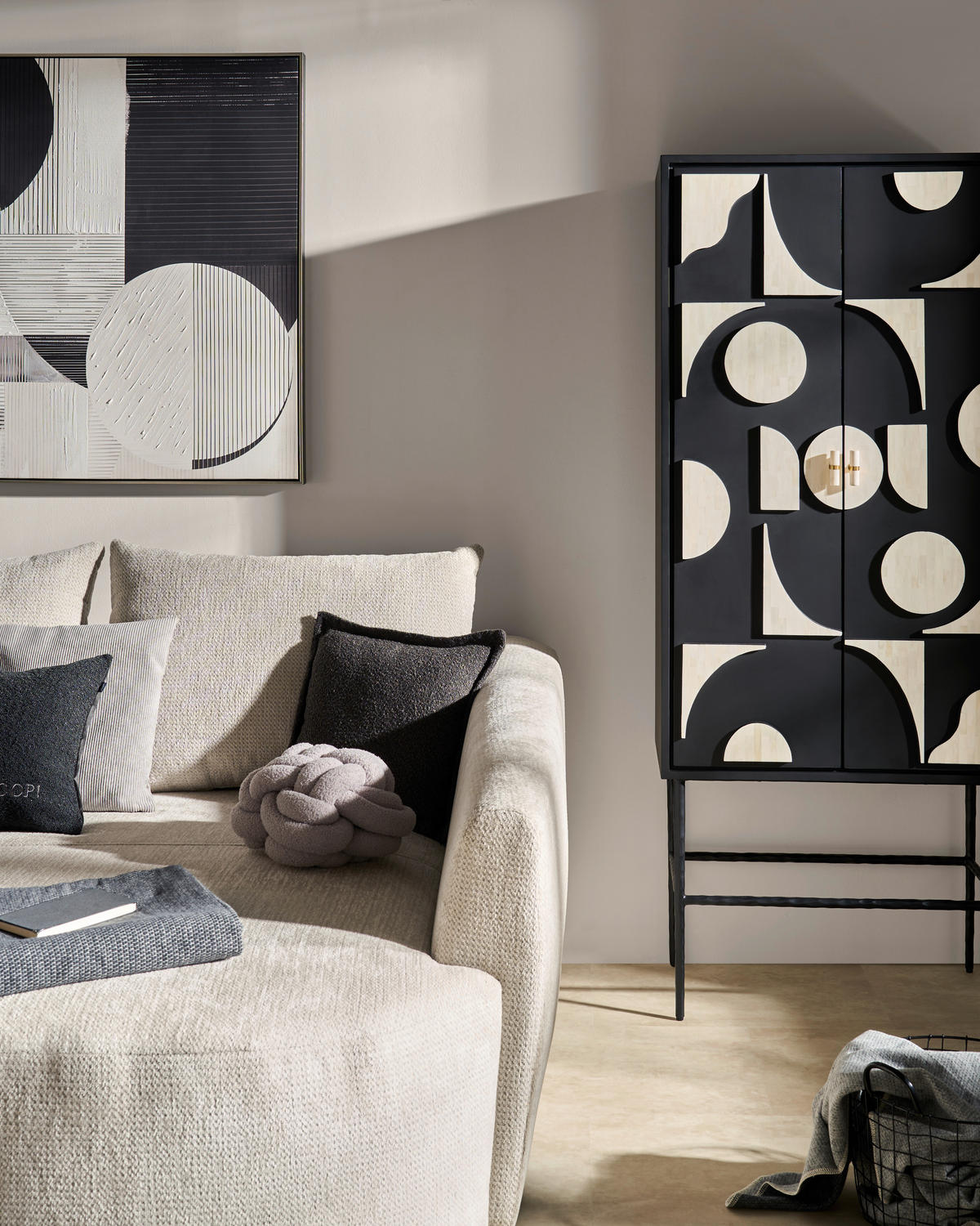 ECKSOFA in Chenille Greige  - Greige/Schwarz, MODERN, Kunststoff/Textil (287/179cm) - Carryhome