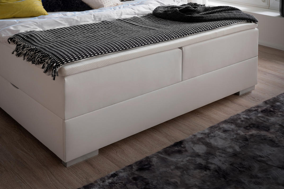 BOXBETT 180/200 cm  in Weiß  - Edelstahlfarben/Weiß, MODERN, Kunststoff/Textil (180/200cm) - Livetastic