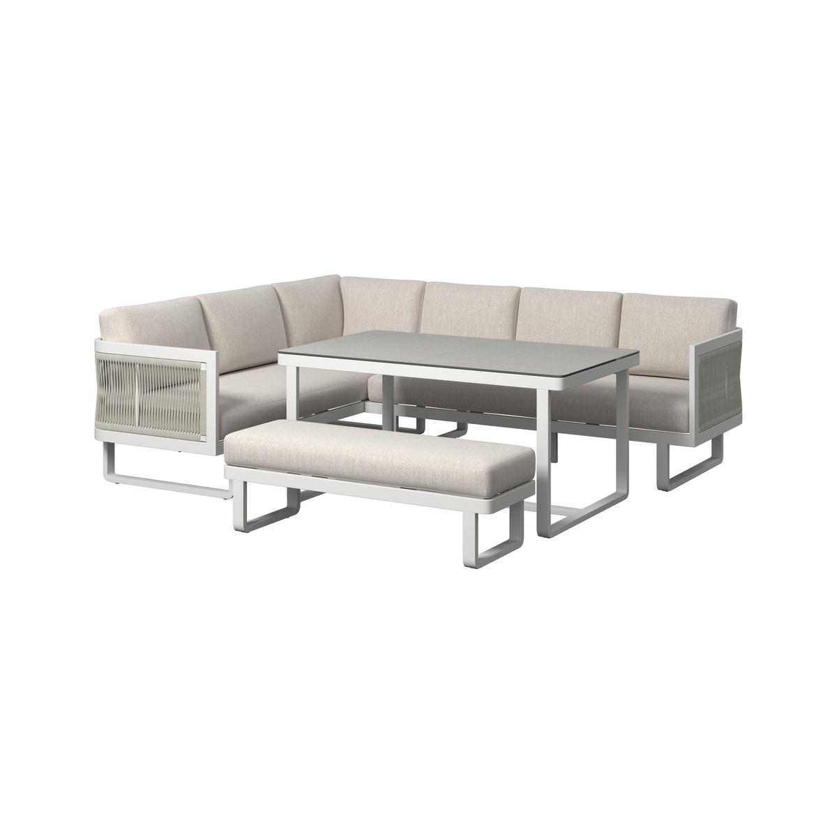 DINING-LOUNGESET 190/241 cm Aluminium  - Beige/Hellgrau, Design, Glas/Textil (190/241cm) - Amatio