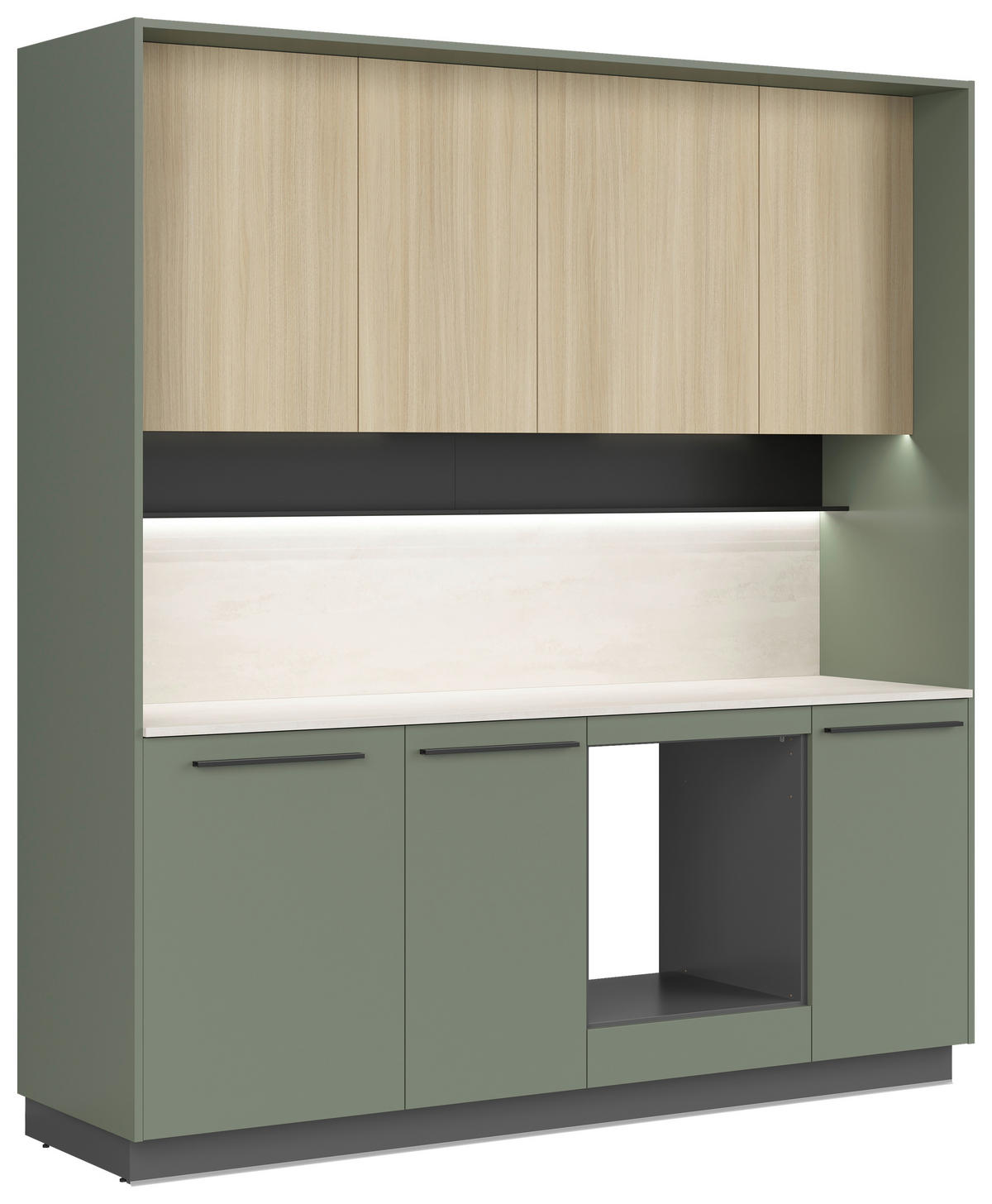 KÜCHENBLOCK 210 cm   in Graphitfarben, Eichefarben, Dunkelgrün  - Dunkelgrün/Eichefarben, Basics, Holzwerkstoff/Kunststoff (210cm) - Visiona