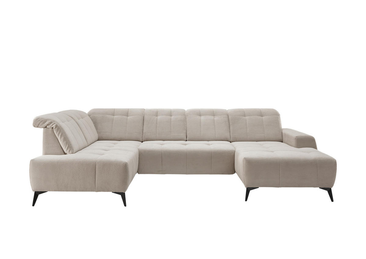 WOHNLANDSCHAFT SANO in Cord Beige  - Beige/Schwarz, MODERN, Textil/Metall (200/337/180cm) - Livetastic