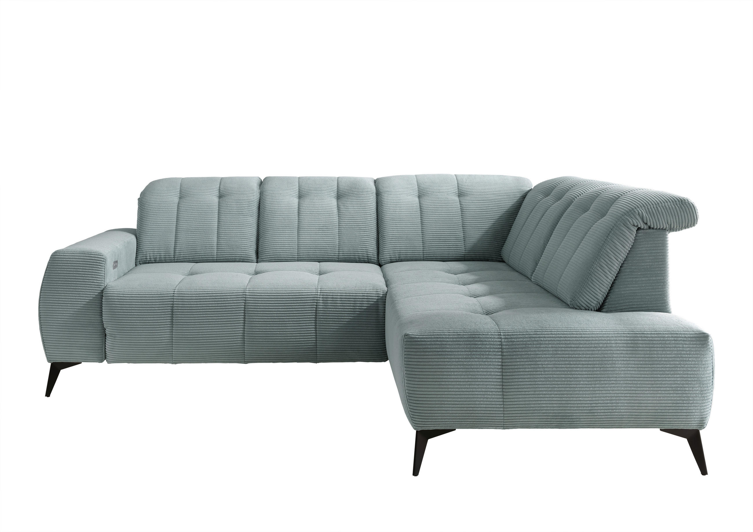 ECKSOFA Hellblau Cord  - Schwarz/Hellblau, MODERN, Textil/Metall (261/200cm) - Livetastic