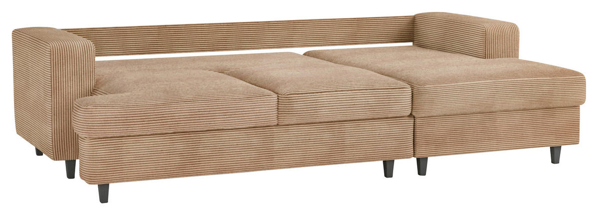 ECKSOFA in Cord, Velours Hellbraun  - Hellbraun/Schwarz, Design, Holz/Textil (247/140cm) - MID.YOU