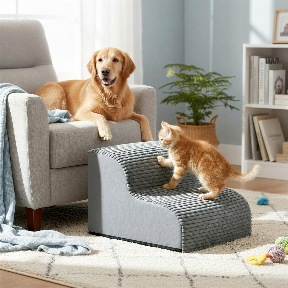 TIERTREPPE - Grau, Trend, Kunststoff/Textil (40/30/40cm) - Boxxx