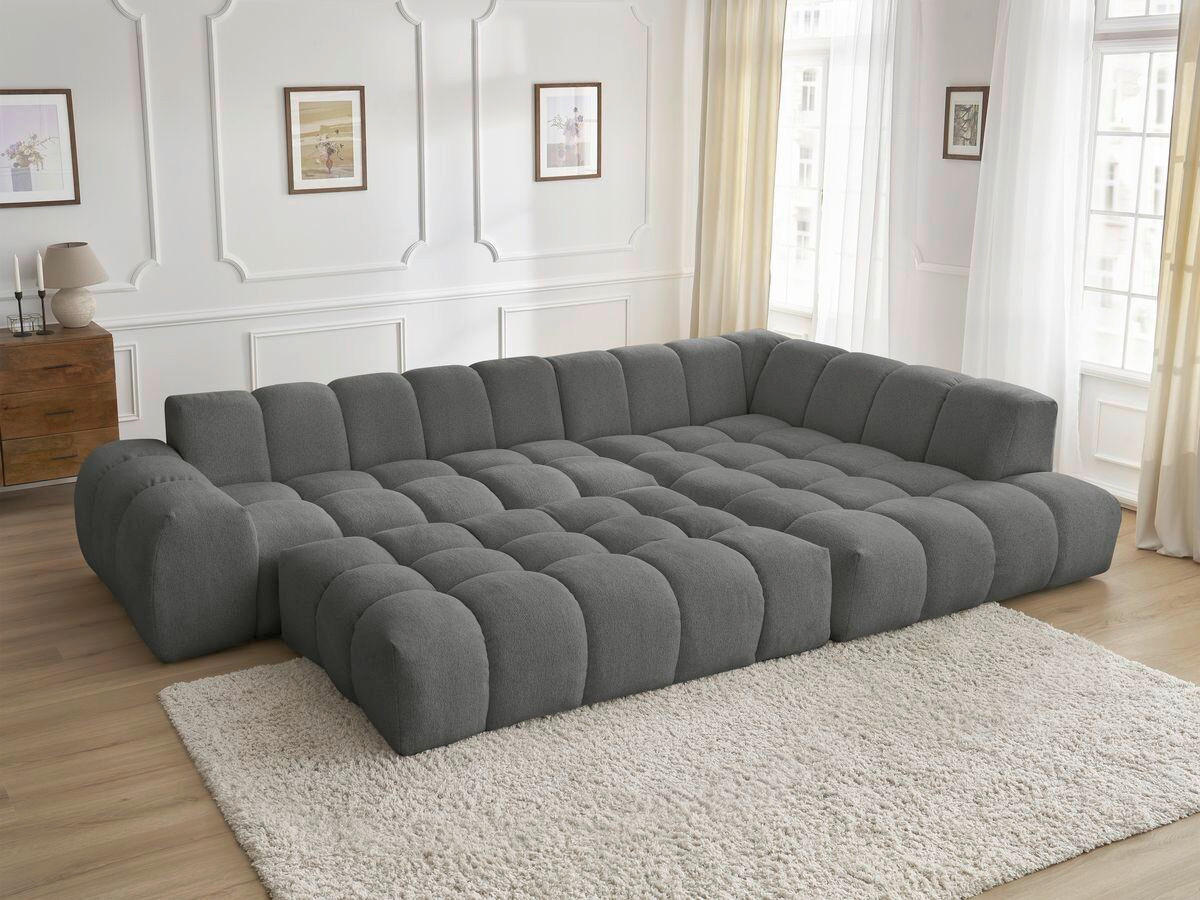 ECKSOFA Ottomane rechts  EVEREST Dunkelgrau Flachgewebe  - Dunkelgrau/Schwarz, MODERN, Kunststoff/Textil (352/210cm)