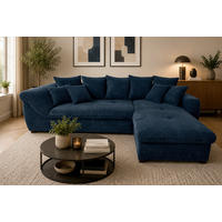 ECKSOFA LORENZO Dunkelblau Struktur Liegefläche im Originalstoff  - Schwarz/Dunkelblau, Design, Textil/Metall (302/188cm) - P & B