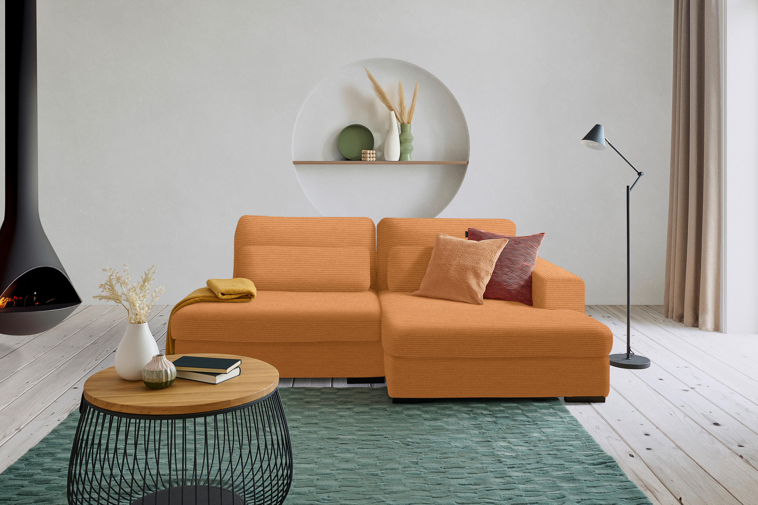 ECKSOFA in Cord, Velours Rostfarben  - Rostfarben/Schwarz, Design, Kunststoff/Textil (223/158cm) - Lomoco