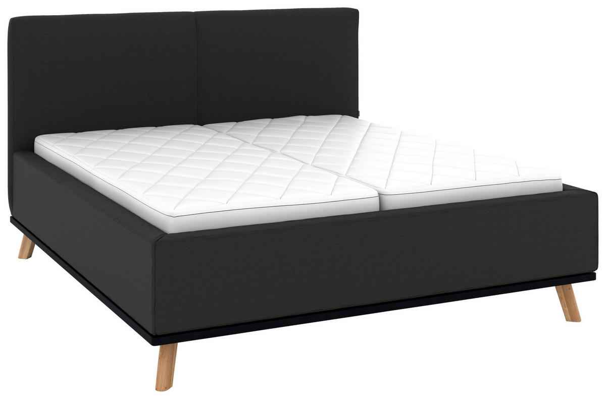 POLSTERBETT 180/200 cm,  in Anthrazit, Matratze, Lattenrost, Bettkasten, H2 + H3 = mittel + fest  - Eichefarben/Anthrazit, Design, Holz/Textil (180/200cm) - Musterring