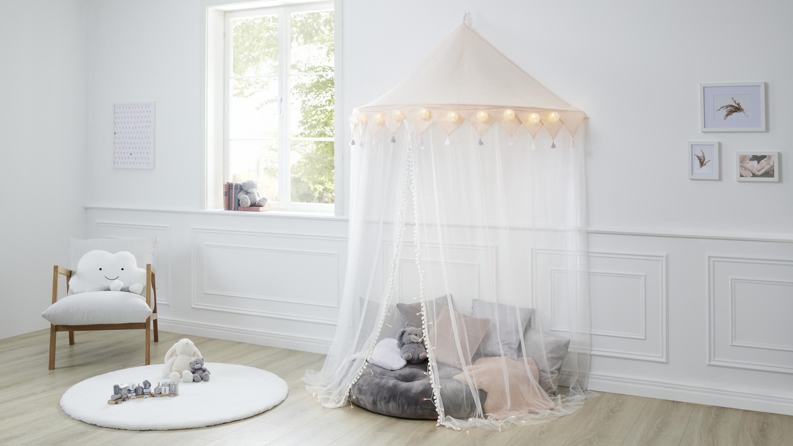 BALDACHIN  145/78/55 cm  - Weiss/Hellrosa, Trend, Textil (145/78/55cm) - Patinio