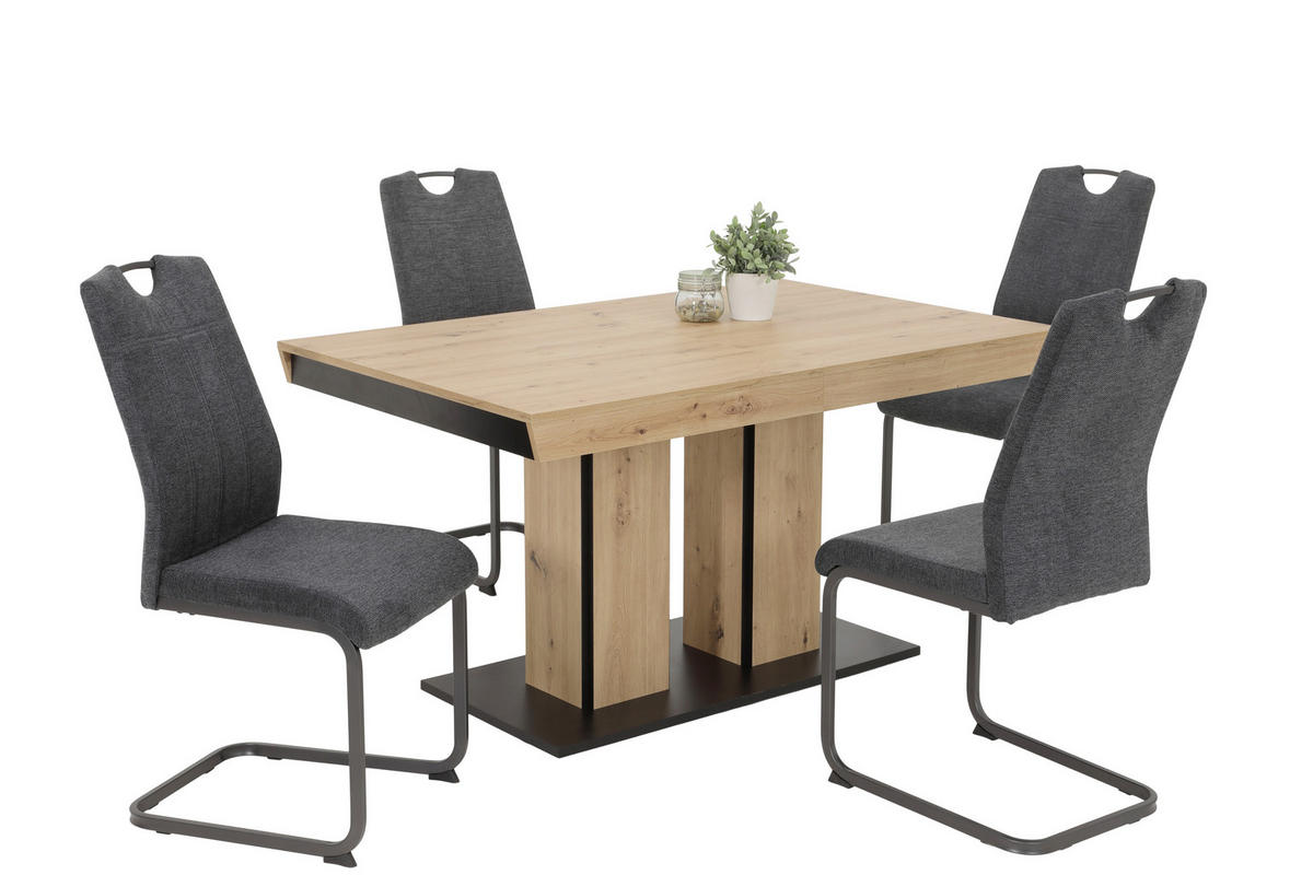 TISCHGRUPPE   - Anthrazit/Eiche Artisan, MODERN, Textil/Metall (140-220/76/90cm) - MID.YOU