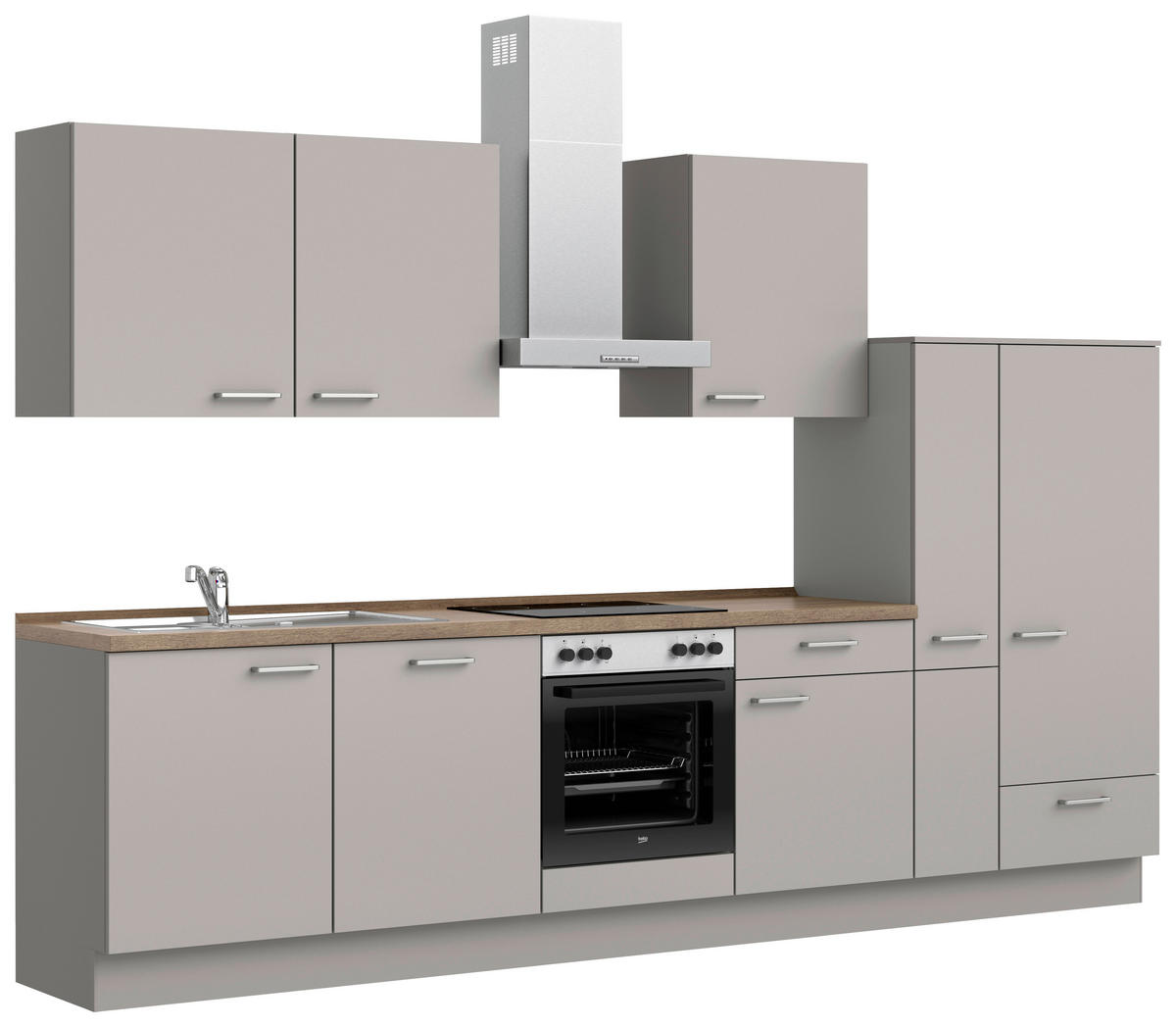 KÜCHENBLOCK 330 cm   in Grau, Eiche dunkel  - Eiche dunkel/Schwarz, MODERN, Holzwerkstoff/Metall (330cm) - Nobilia