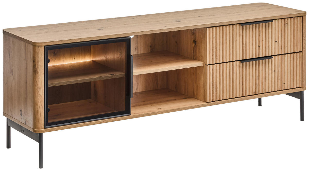 LOWBOARD  in 157/57/40 cm  - Schwarz/Eiche Artisan, Design, Glas/Holzwerkstoff (157/57/40cm) - MID.YOU