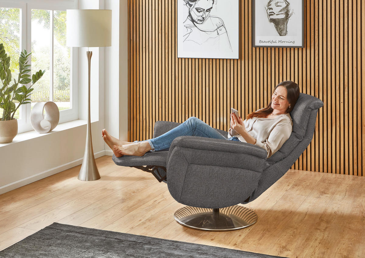 RELAXSESSEL Textil Dunkelbraun  - Edelstahlfarben/Dunkelbraun, Konventionell, Textil/Metall (79/112/94cm) - Beldomo Premium
