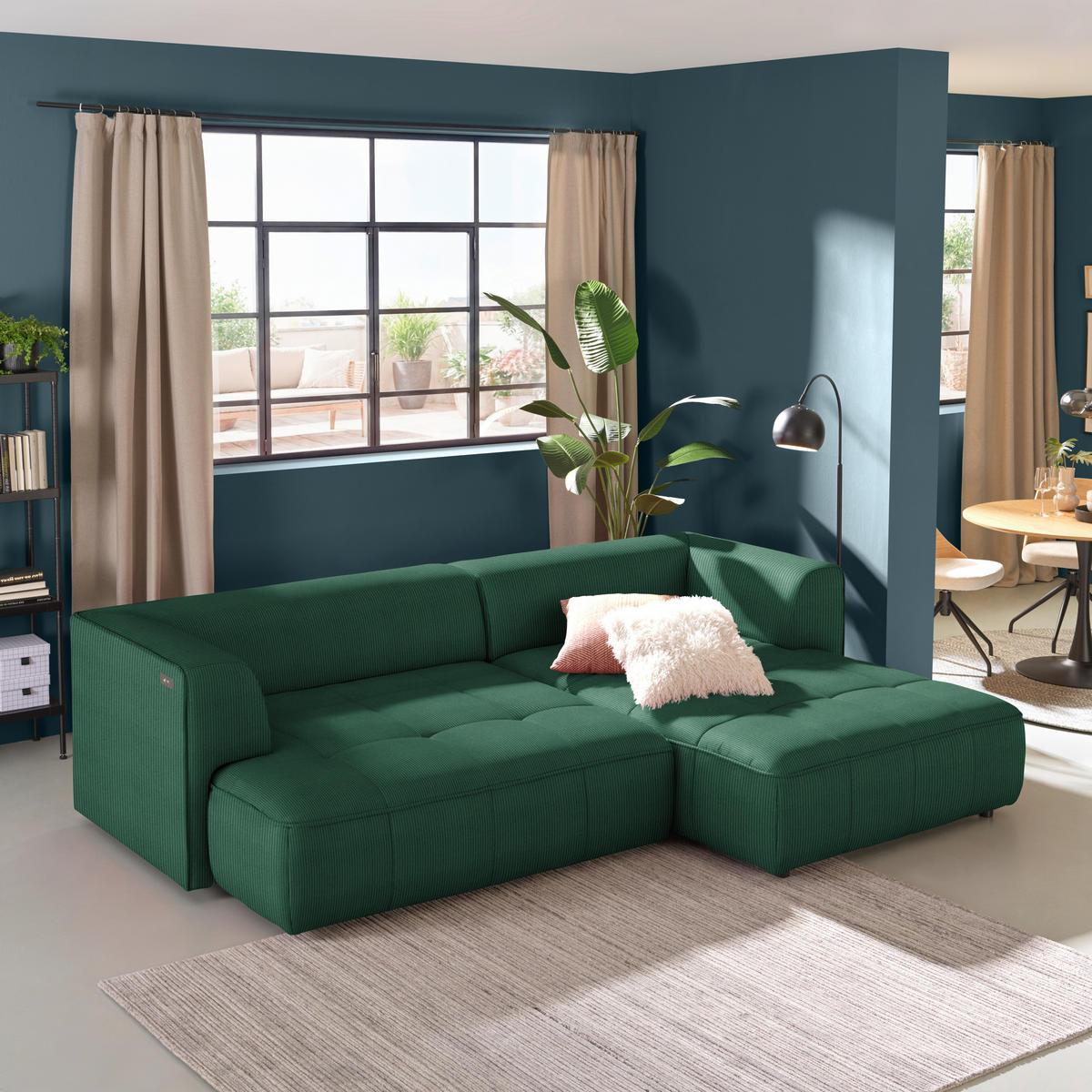 ECKSOFA Feincord Dunkelgrün  - Dunkelgrün/Schwarz, Design, Kunststoff/Textil (288/188cm) - Welnova