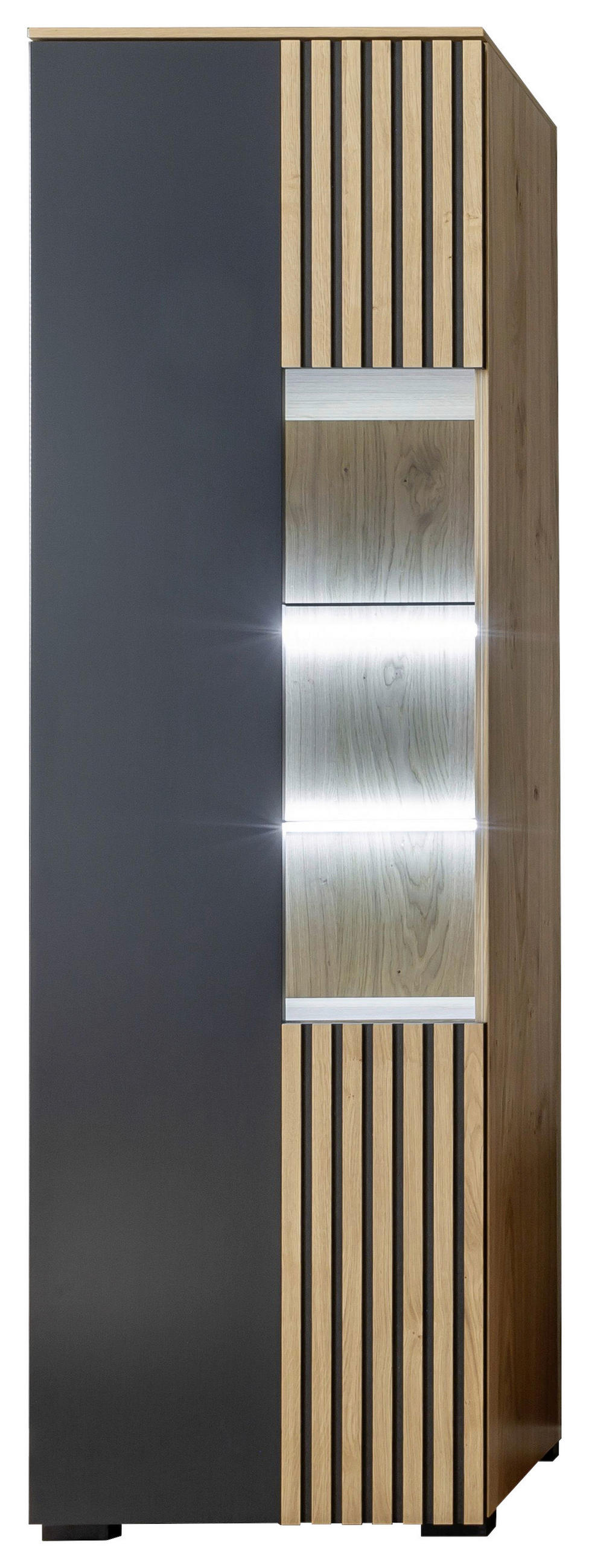 VITRINE in furniert Wildeiche Anthrazit, Eiche Bianco  - Eiche Bianco/Anthrazit, Design, Glas/Holz (60/200/45cm) - Moderano
