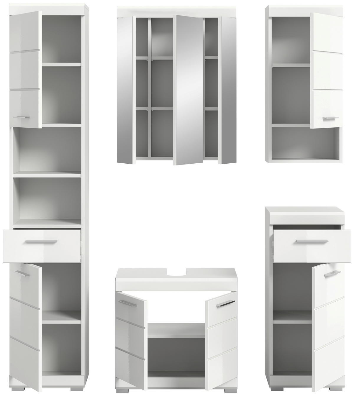 BADEZIMMER 5-teilig  in 134 cm  - Weiß Hochglanz/Silberfarben, MODERN, Glas/Holzwerkstoff (134cm) - MID.YOU