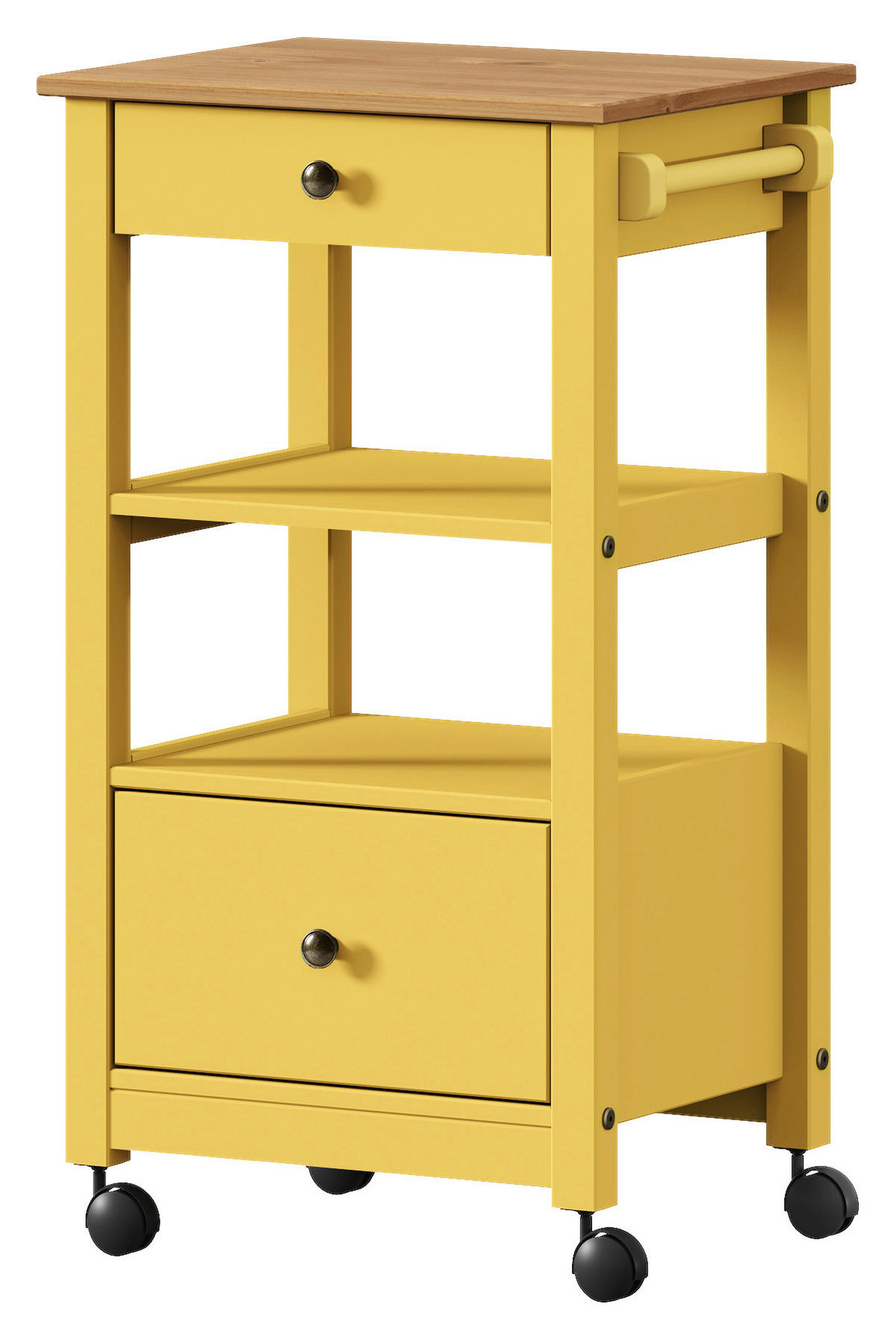 SERVIERWAGEN Pinie massiv Braun, Gelb  - Gelb/Zinkfarben, MODERN, Holz/Kunststoff (50/90,6/40cm) - Livetastic