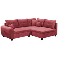 ECKSOFA 248/176 cm  in Mikrovelours Beere Zierkissen, Rückenkissen, Schlaffunktion, Rücken echt  248/176 cm  - Beere/Schwarz, Basics, Holzwerkstoff/Kunststoff (248/176cm) - MID.YOU