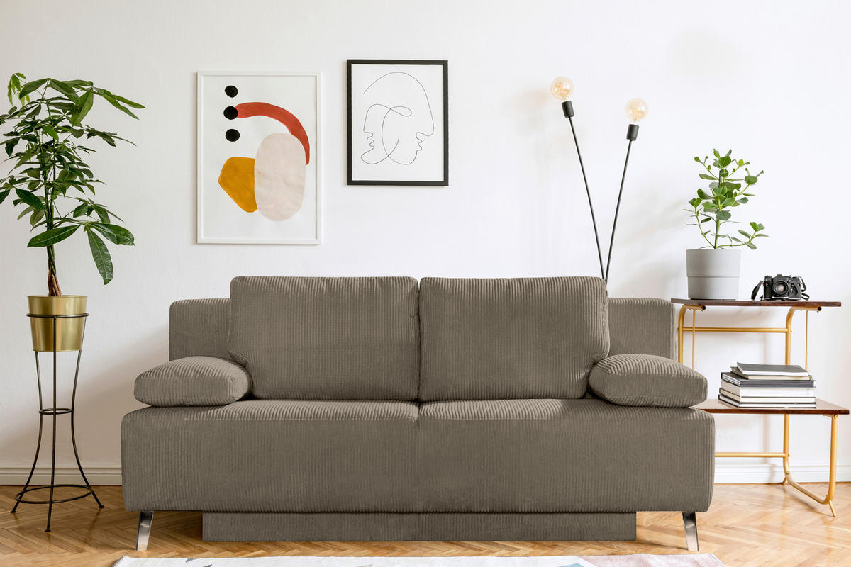 SCHLAFSOFA  in Cord Graubraun  - Chromfarben/Graubraun, MODERN, Textil/Metall (197/92/88cm) - Novel