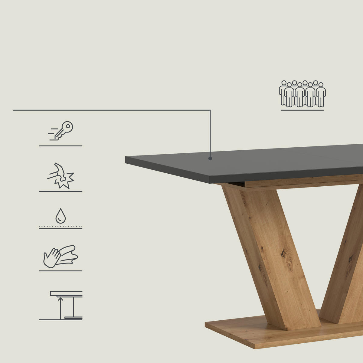 VÝSUVNÝ STŮL, šedá, 150-190/90/76 cm - šedá/dub artisan, Trend, kompozitní dřevo (150-190/90/76cm) - MID.YOU