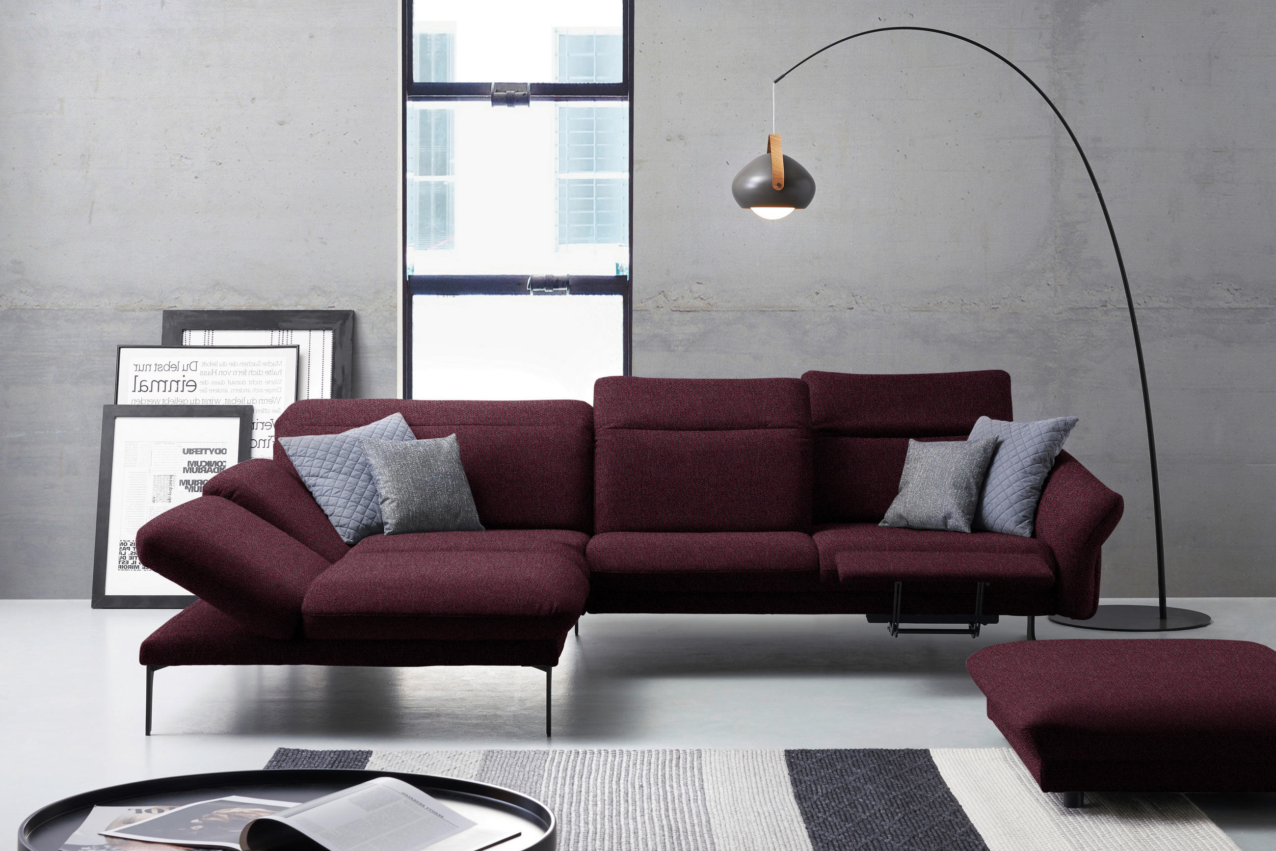 ECKSOFA in Webstoff Lila  - Anthrazit/Lila, Design, Textil/Metall (203/299cm) - Himolla