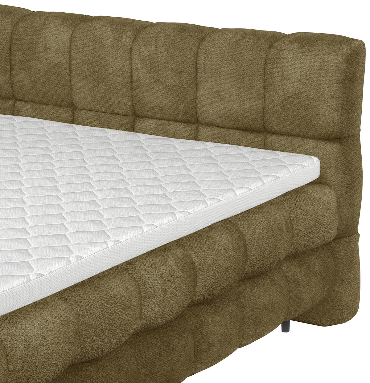 BOXBETT 160/200 cm,  in Olivgrün, gepolstertes Kopfteil, Bettkasten, Topper, H3 + H3 = fest  - Schwarz/Olivgrün, Design, Textil/Metall (160/200cm) - Ti'me