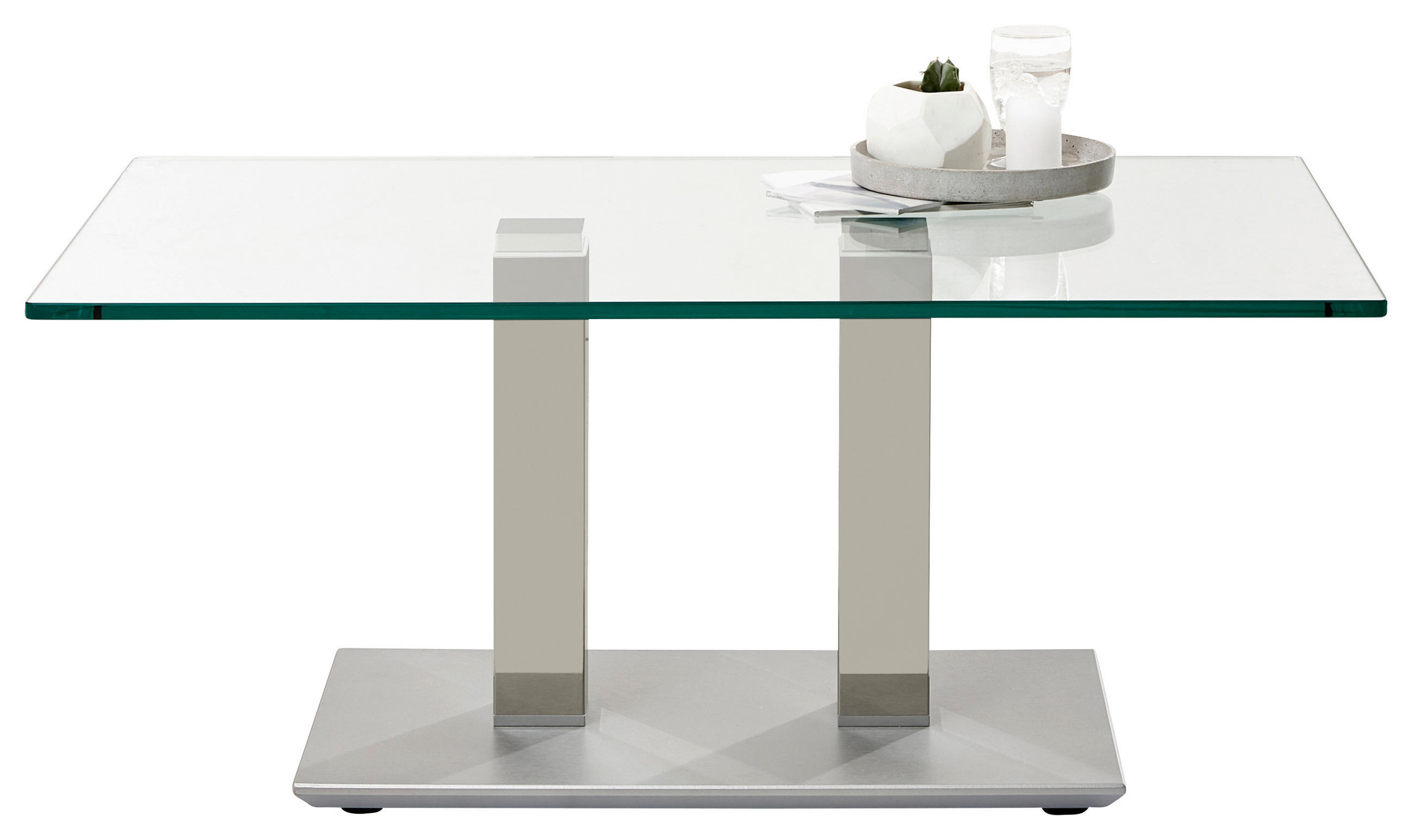 COUCHTISCH Klarglas 110/70/46-65 cm rechteckig Grau, Edelstahlfarben  - Edelstahlfarben/Grau, Design, Glas/Kunststoff (110/70/46-65cm)