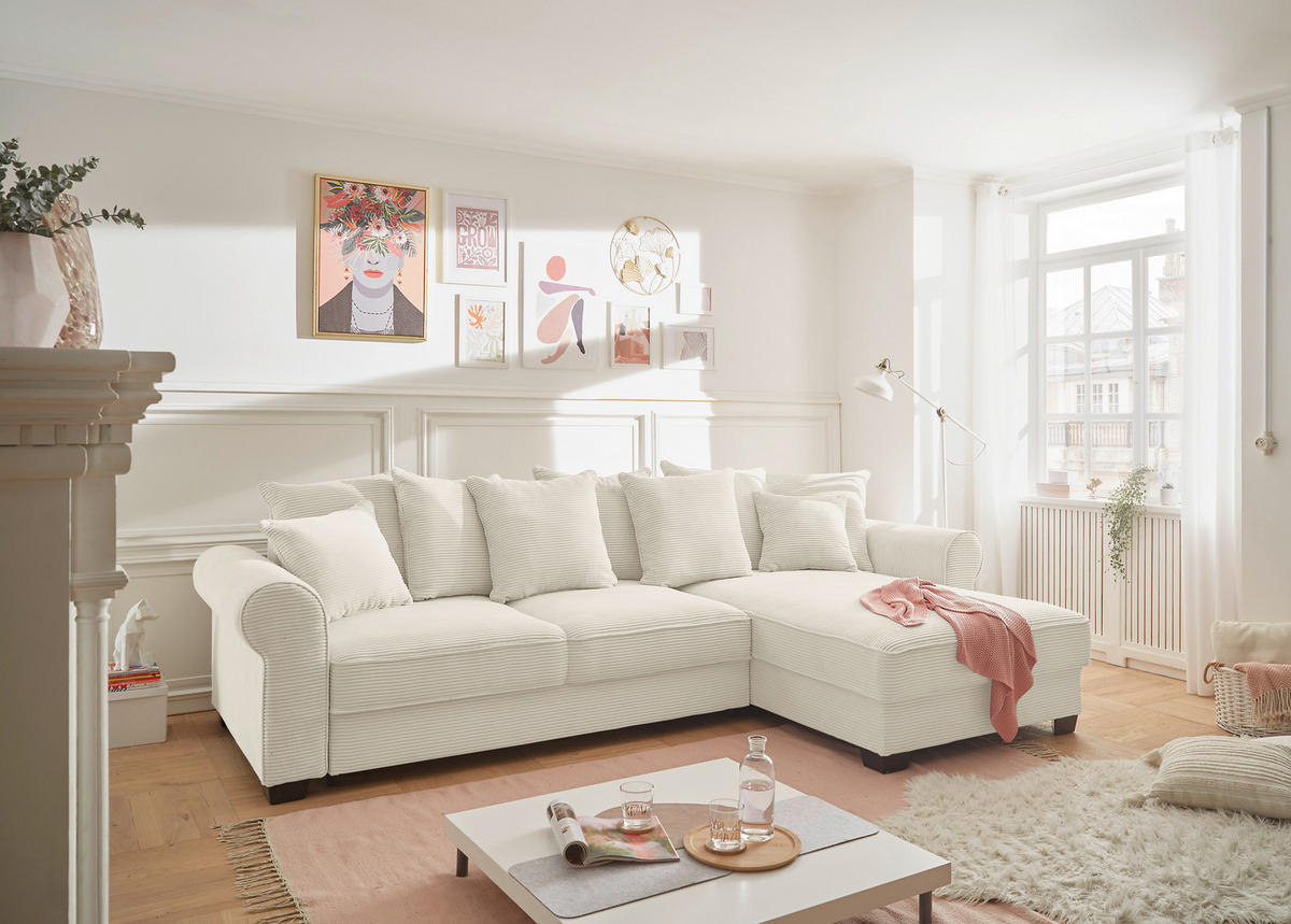 ECKSOFA in Cord Creme  - Creme/Schwarz, Konventionell, Kunststoff/Textil (318/197cm) - MID.YOU