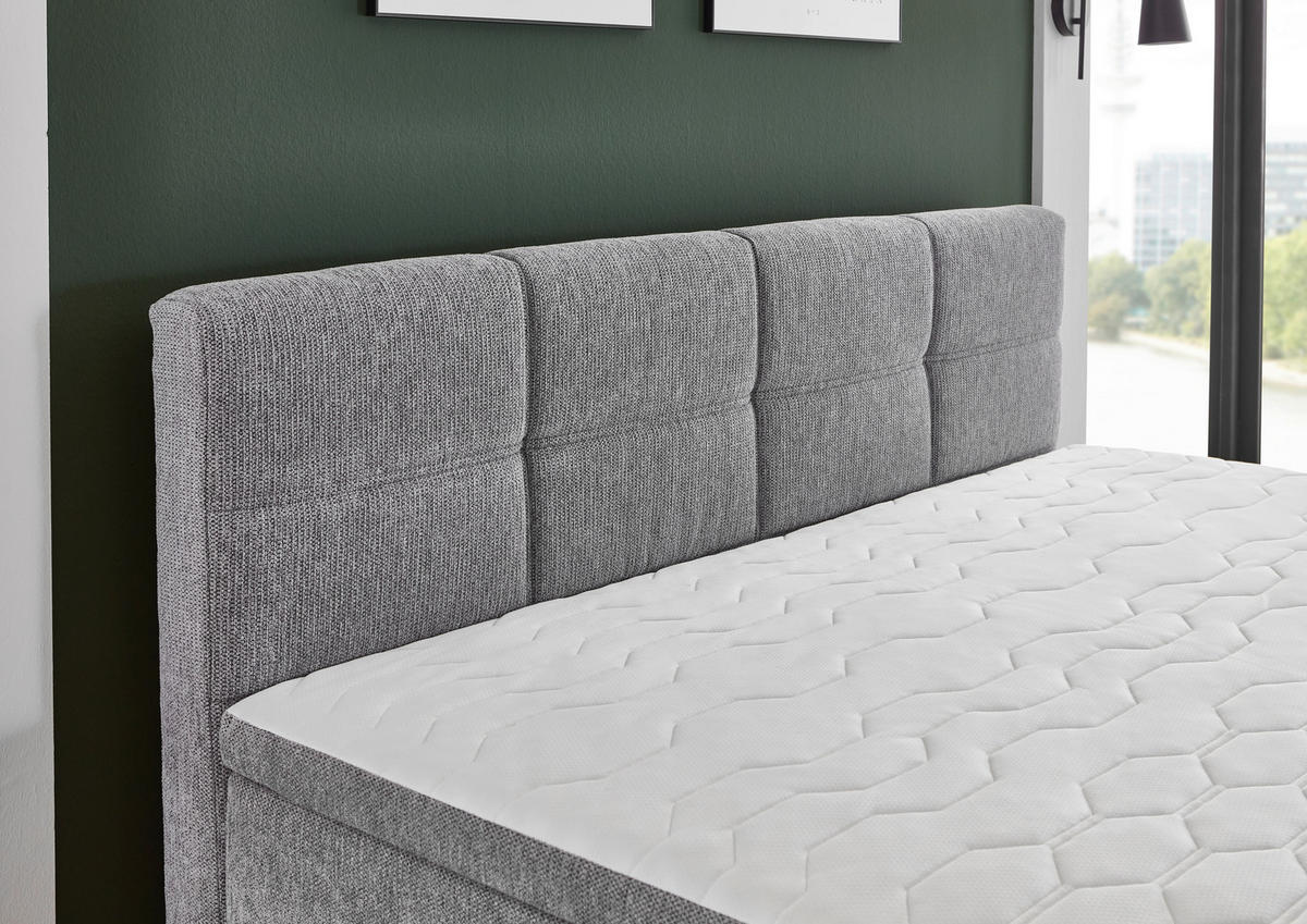 BOXSPRINGBETT 200/200 cm,  in Grau, Topper, Matratzen, H3 = fest  - Chromfarben/Grau, KONVENTIONELL, Kunststoff/Textil (200/200cm) - Boxxx