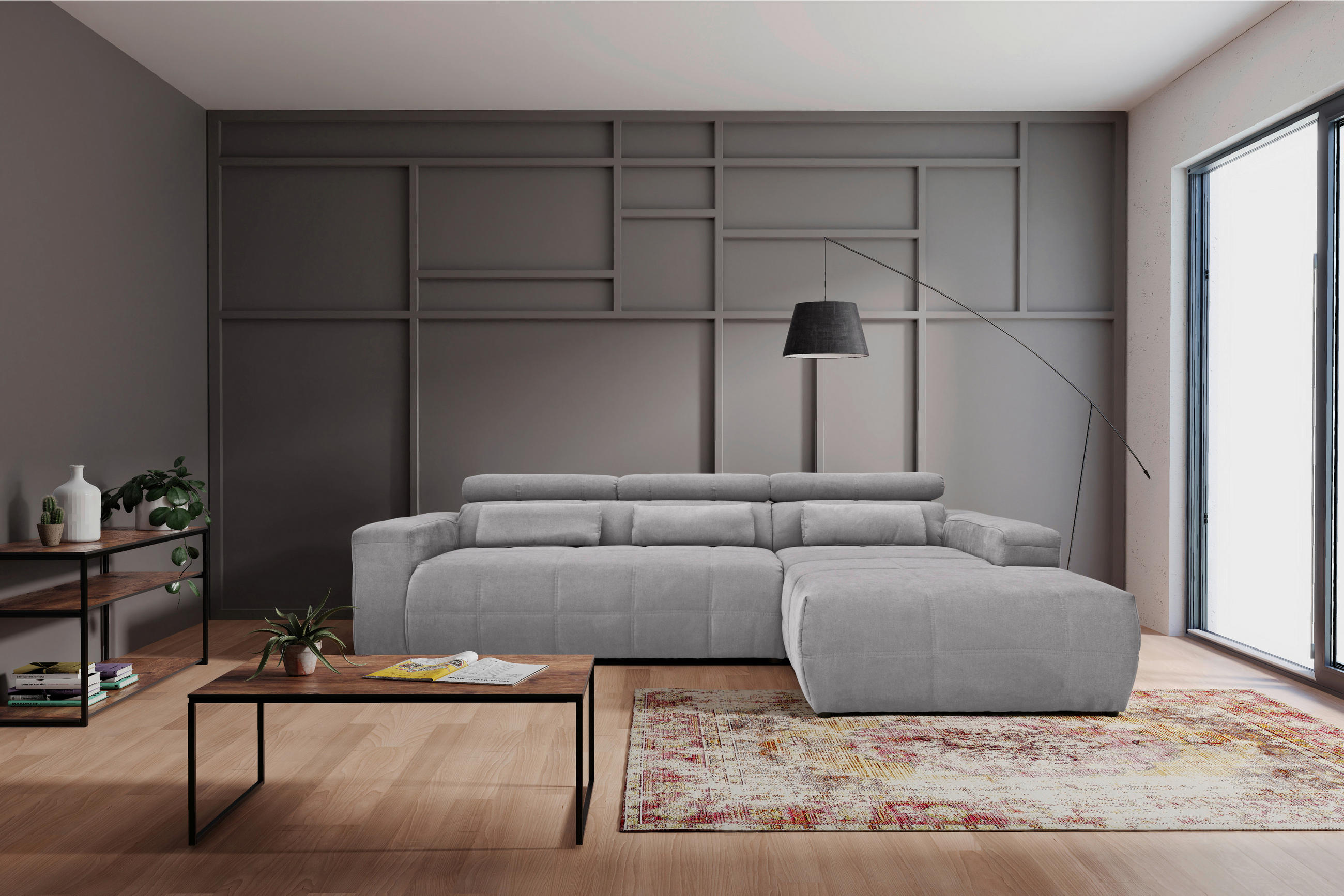 ECKSOFA Silberfarben Mikrofaser  - Silberfarben/Schwarz, Design, Kunststoff/Textil (285/175cm) - MID.YOU