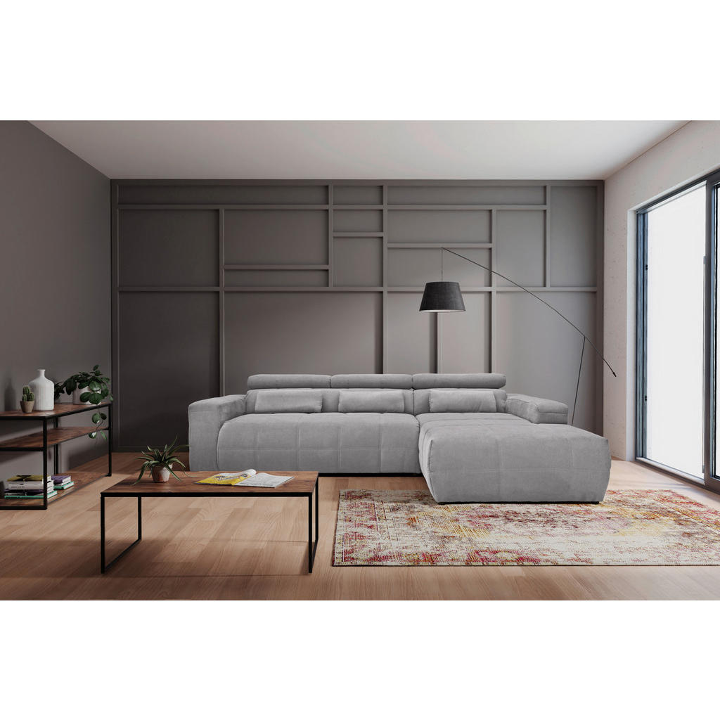 Thumbnail - Mid.you Ecksofa, Silber, Textil, Uni, 3-Sitzer, Ottomane rechts, L-Form, 285x175 cm, Made in EU, FSC Mix, Rücken echt, W...