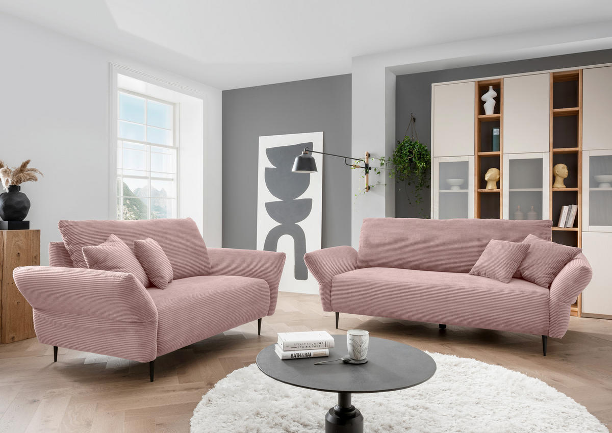 2-SITZER-SOFA Cord Rosa  - Schwarz/Rosa, Design, Textil/Metall (163/97/102cm) - Livetastic