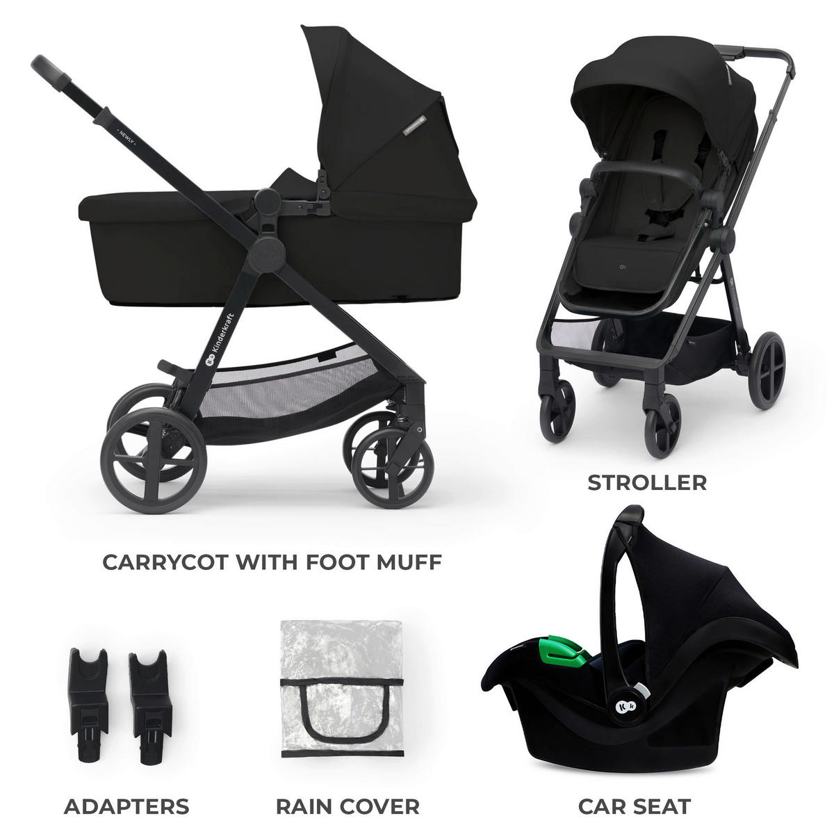 KINDERWAGENSET Newly 4 in 1  - Schwarz, Basics, Metall (54/100/94cm) - kinderkraft