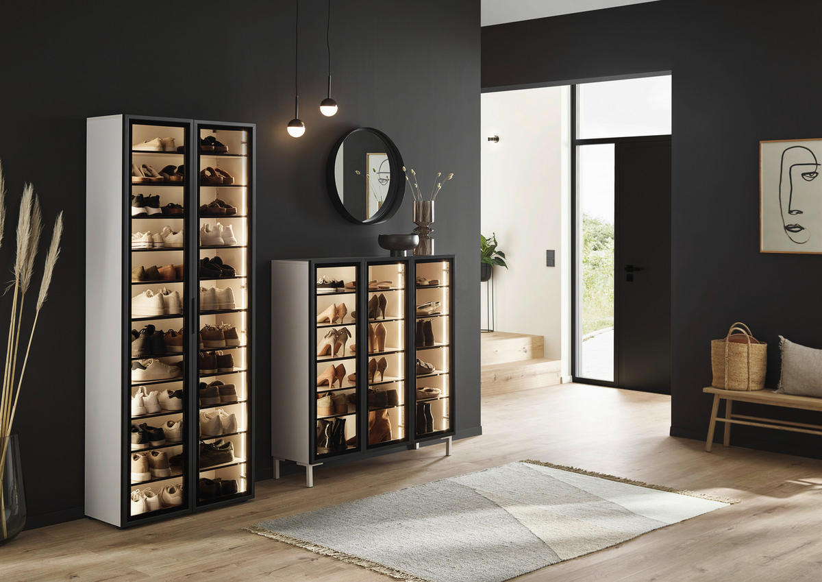 SCHUHSCHRANK Schwarz, Kaschmir  - Kaschmir/Schwarz, Design, Glas/Holzwerkstoff (80/200/34cm) - Voleo