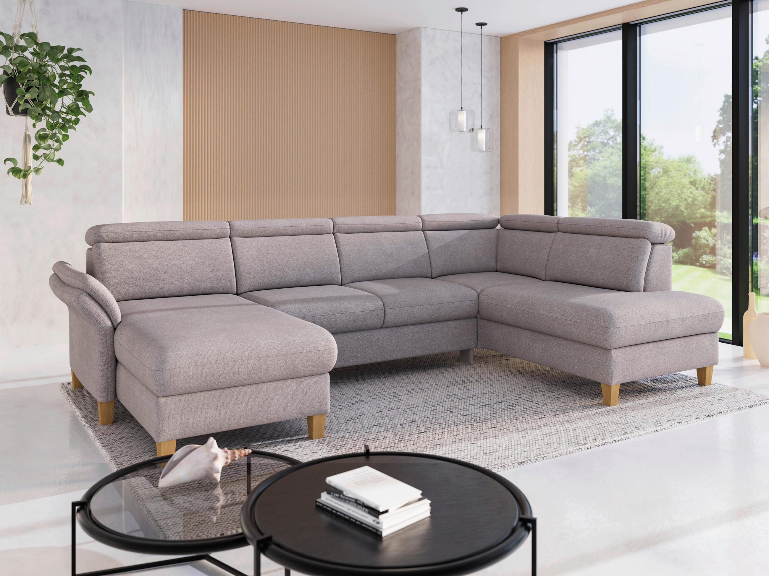 WOHNLANDSCHAFT GLENDALE E Silberfarben Chenille  - Eichefarben/Silberfarben, KONVENTIONELL, Holz/Textil (166/321/193cm) - Sit & More