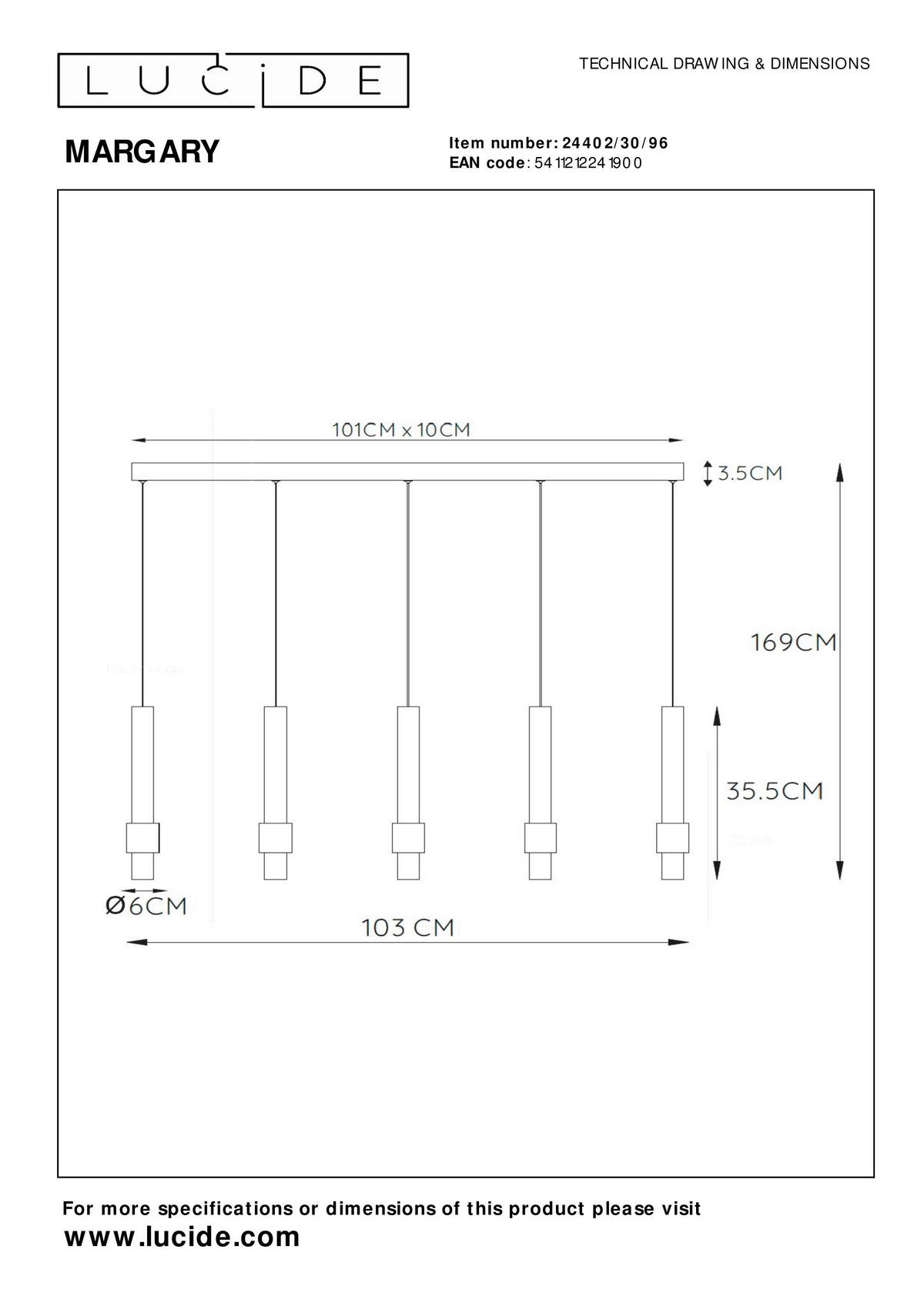 LED-HÄNGELEUCHTE 103/8/169 cm  - Cappuccino, Design, Metall (103/8/169cm) - Lucide