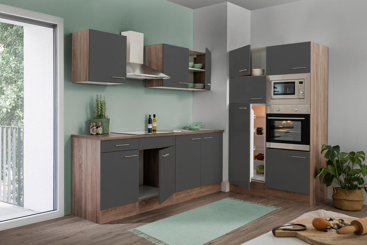 KÜCHENLEERBLOCK 330 cm   in Grau  - Edelstahlfarben/Eichefarben, Basics, Holzwerkstoff/Metall (330cm) - Respekta