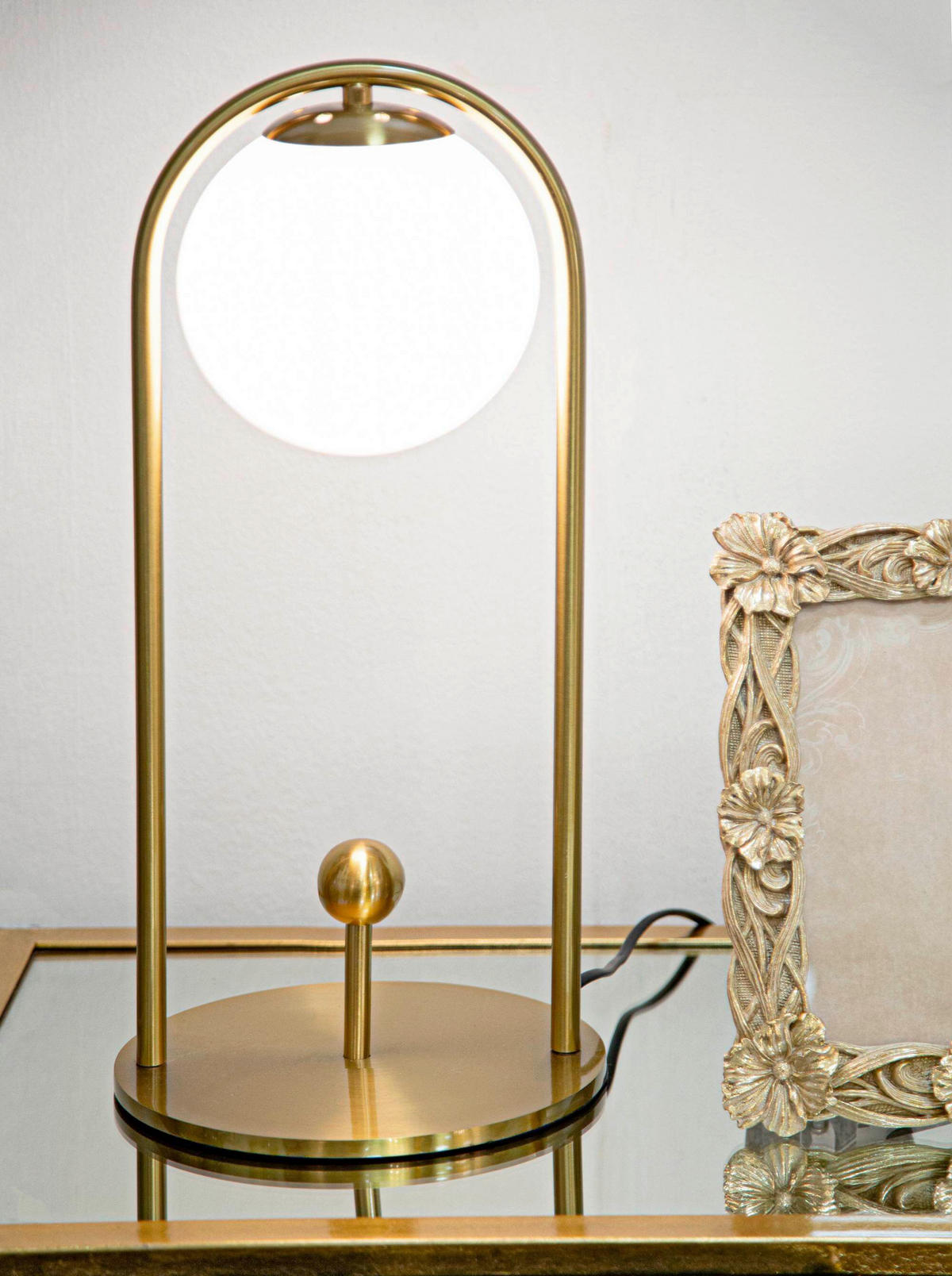 TISCHLEUCHTE - Goldfarben/Weiß, Basics, Glas/Metall (18/40/18cm)