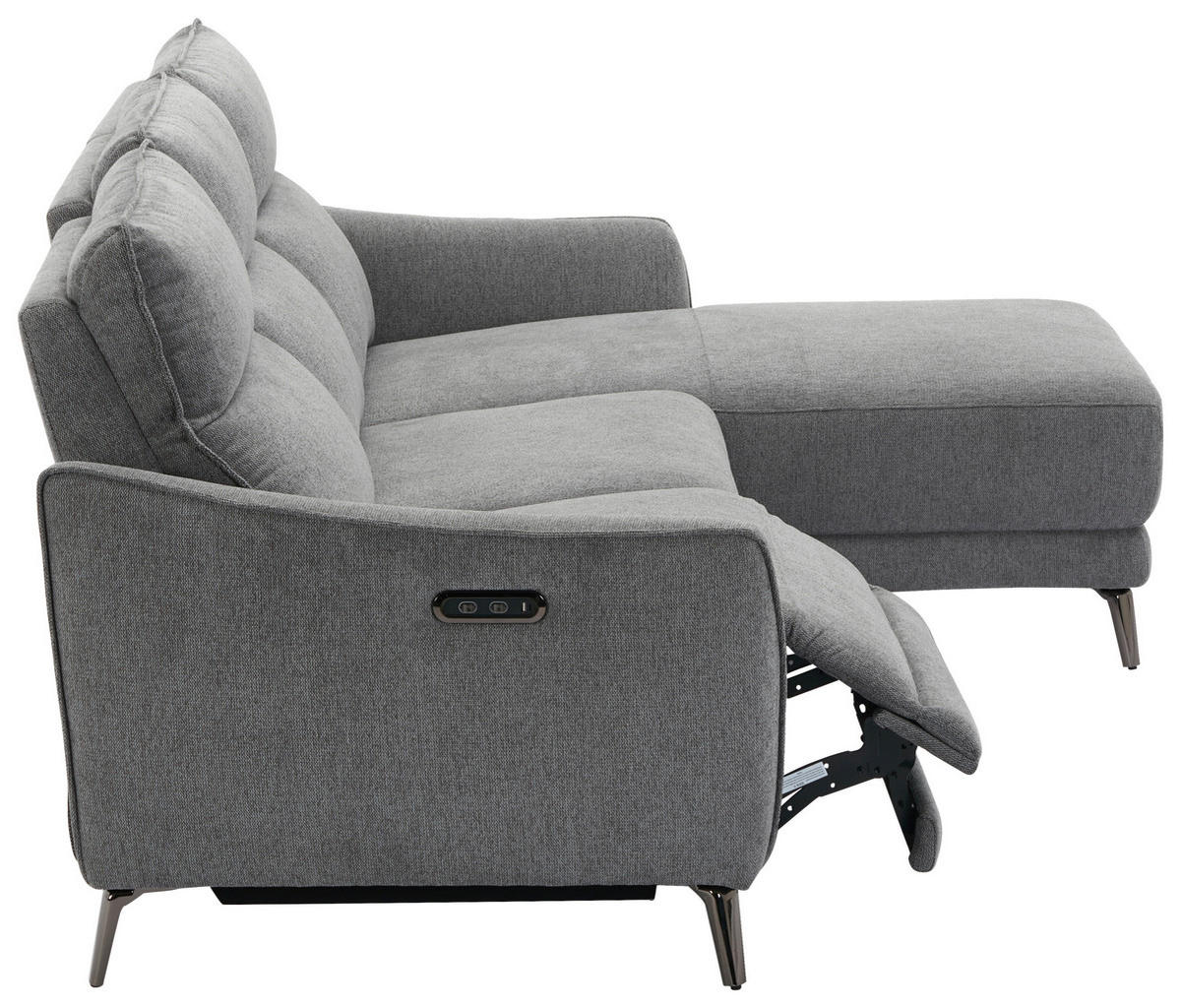 ECKSOFA in Struktur Grau  - Chromfarben/Grau, Modern, Textil/Metall (239/168cm) - MID.YOU