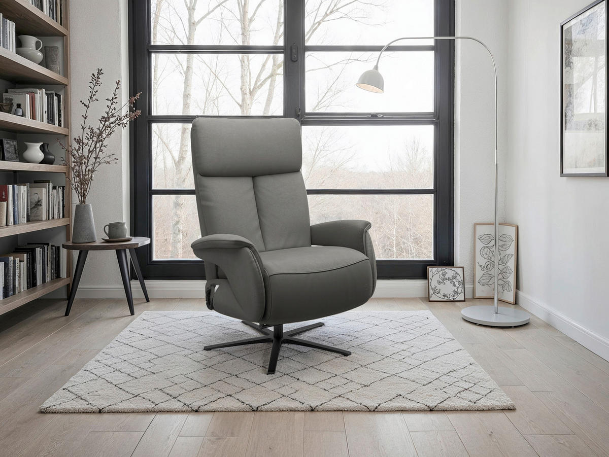 RELAXSESSEL TV TRIPLE SEVEN XTRA LARGE L3 Echtleder Kopfteilverstellung, Aufstehhilfe, Fußteilverstellung, Rücken echt    - Schwarz/Mokka, Basics, Leder/Metall (86/115/86cm) - Sit & More