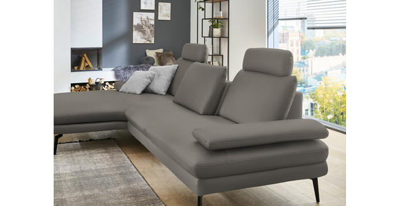 ECKSOFA in Echtleder Grau  - Schwarz/Grau, Design, Leder/Metall (180/310cm) - Dieter Knoll