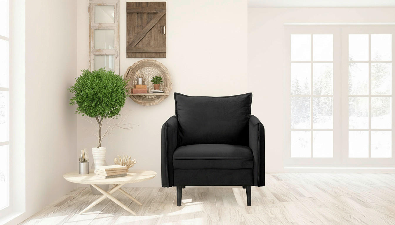 SESSEL in Samt Schwarz  - Schwarz, Design, Holz/Textil (74/86/100cm) - P & B