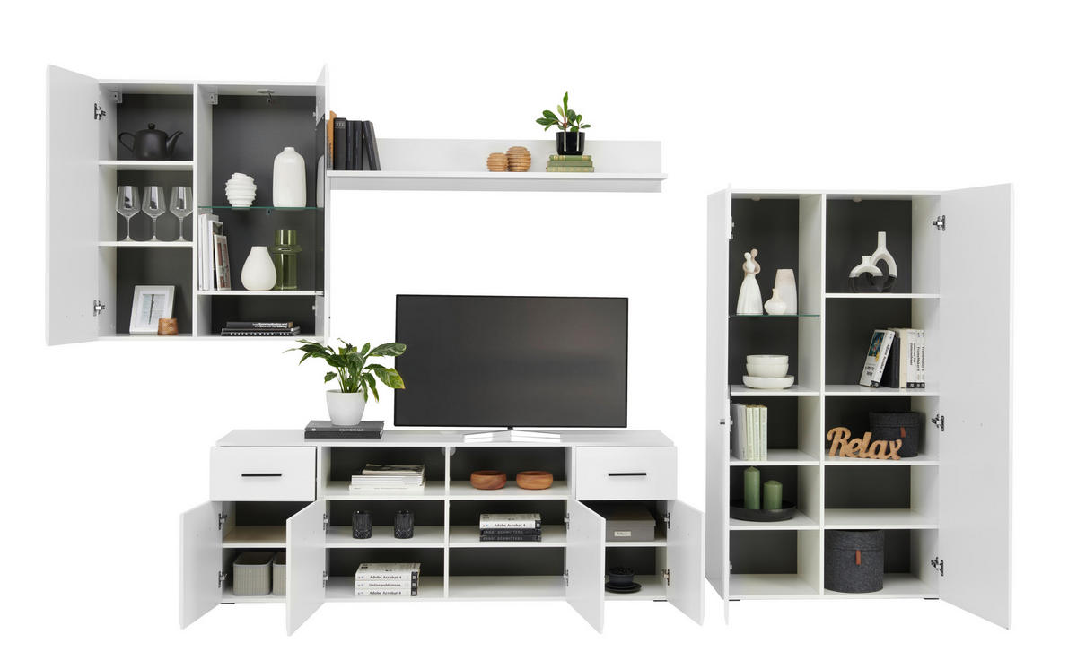 COMODĂ TV 180/63,7/41,6 cm  - alb/antracit, Modern, plastic/material pe bază de lemn (180/63,7/41,6cm) - Hom`in