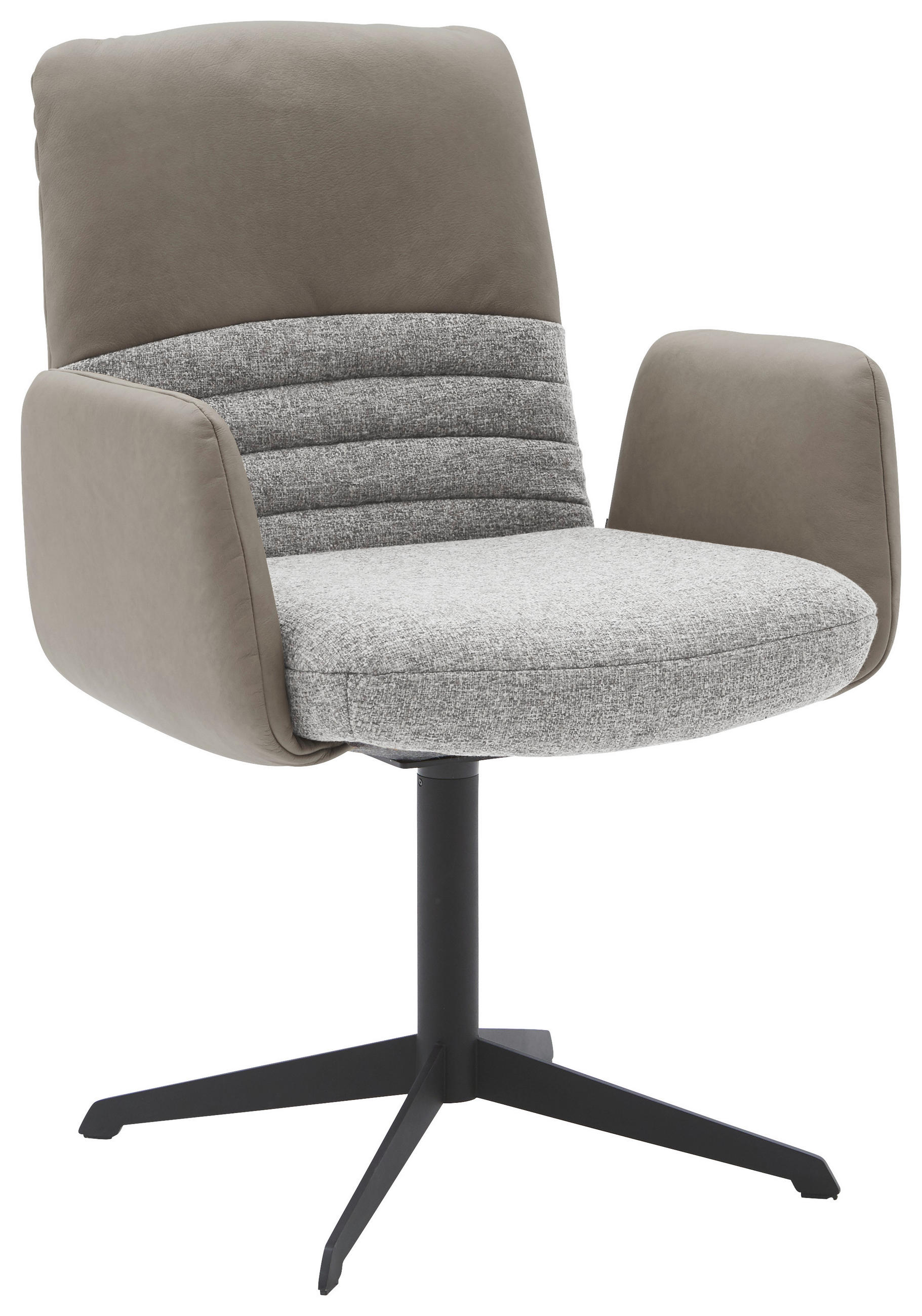 ARMLEHNSTUHL  Lederauswahl, Stoffauswahl, inklusive Armlehnen, Sitzfläche 180° drehbar Flachgewebe Echtleder  - Hellgrau/Schwarz, Design, Leder/Textil (64/93/69cm) - Dieter Knoll