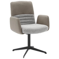 ARMLEHNSTUHL  Lederauswahl, Stoffauswahl, inklusive Armlehnen, Sitzfläche 180° drehbar Flachgewebe Echtleder  - Hellgrau/Schwarz, Design, Leder/Textil (64/93/69cm) - Dieter Knoll
