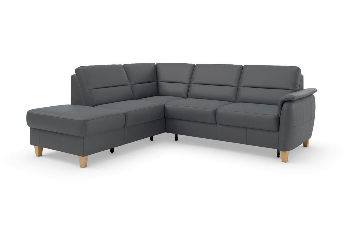 ECKSOFA PALMERA E Schwarz Kombination Echtleder/Stoff Mikrofaser Stauraum  - Eichefarben/Schwarz, Basics, Leder/Holz (212/236cm) - Sit & More