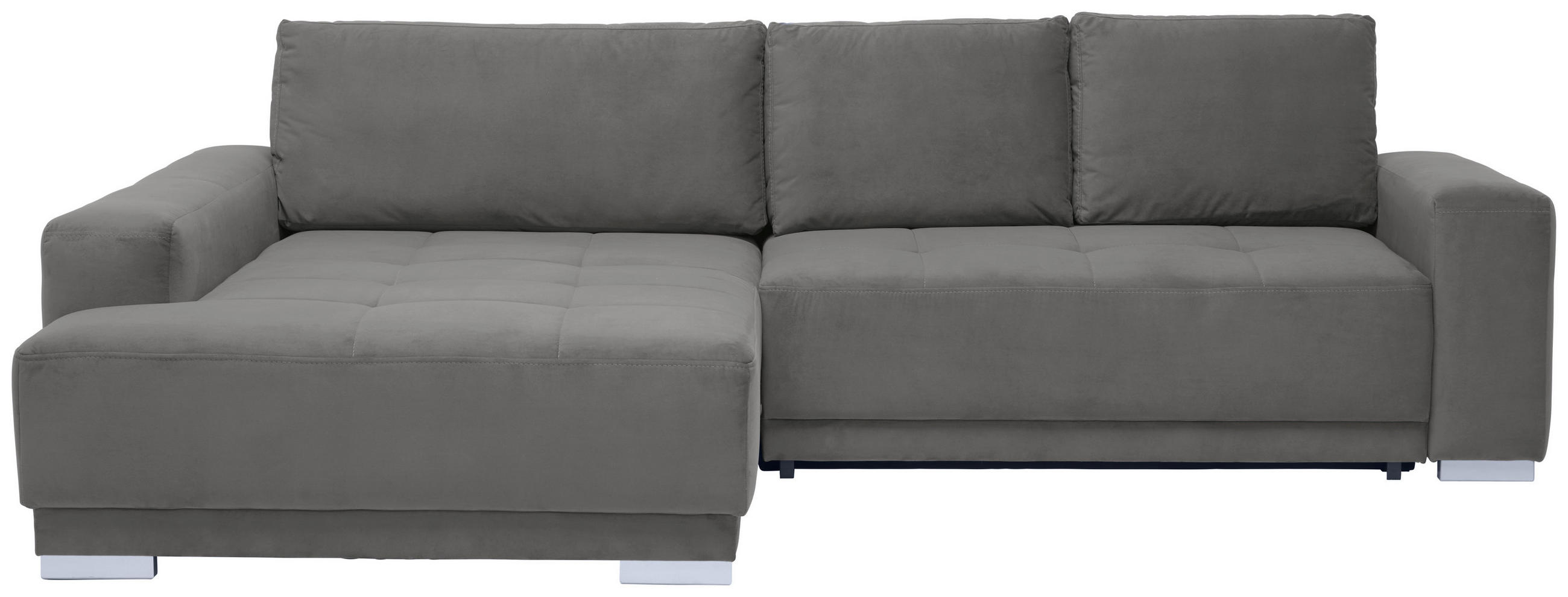 ECKSOFA inkl. Funktionen Grau Flachgewebe  - Silberfarben/Grau, Design, Holz/Textil (195/293cm) - Cantus
