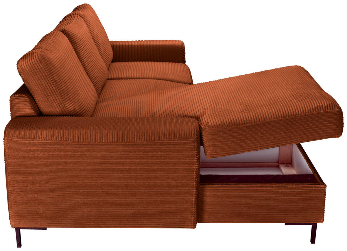ECKSOFA Rostfarben Cord  - Rostfarben/Schwarz, KONVENTIONELL, Textil/Metall (150/240cm) - Carryhome