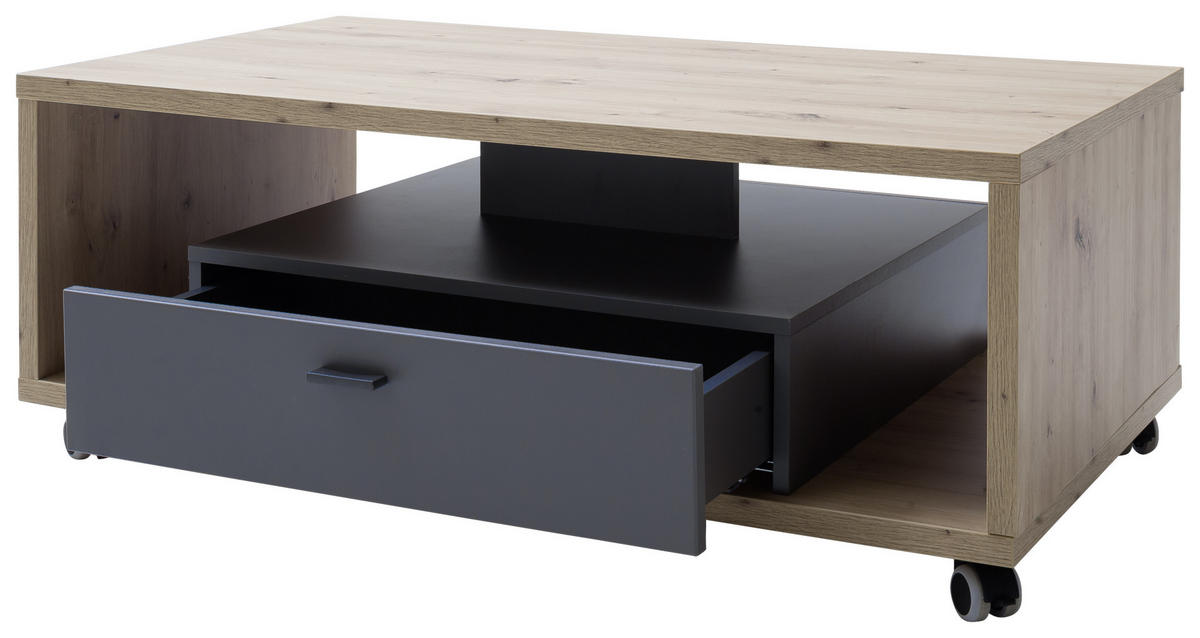 SOFFBORD i trämaterial 115/65/43 cm  - grå/ekfärgad, Design, metall/trämaterial (115/65/43cm) - MID.YOU